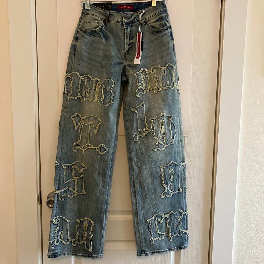 Smoke Rise Red Jeans Size 5/26 Denim Acid Wash Mid Rise Flare Curvy Fit Wide Leg